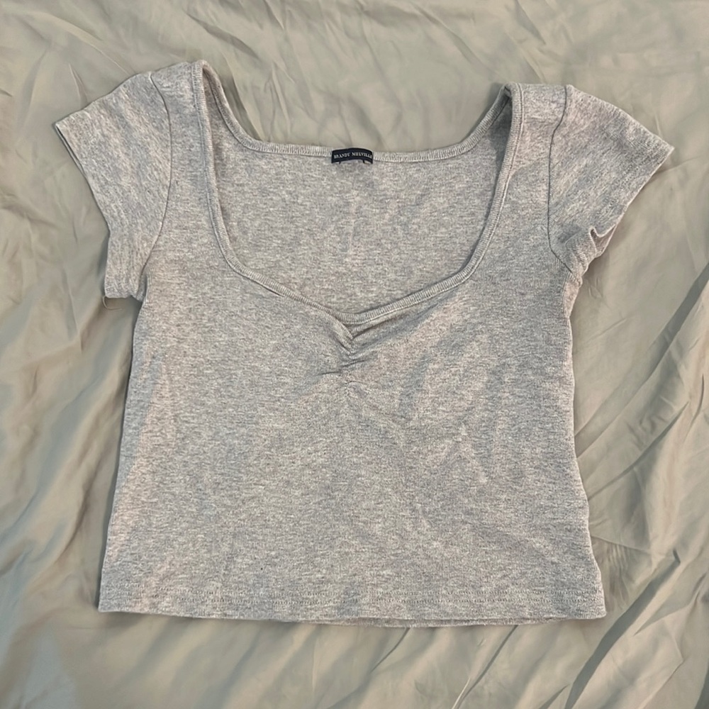 Gray Brandy Melville V-Neck T-Shirt OS